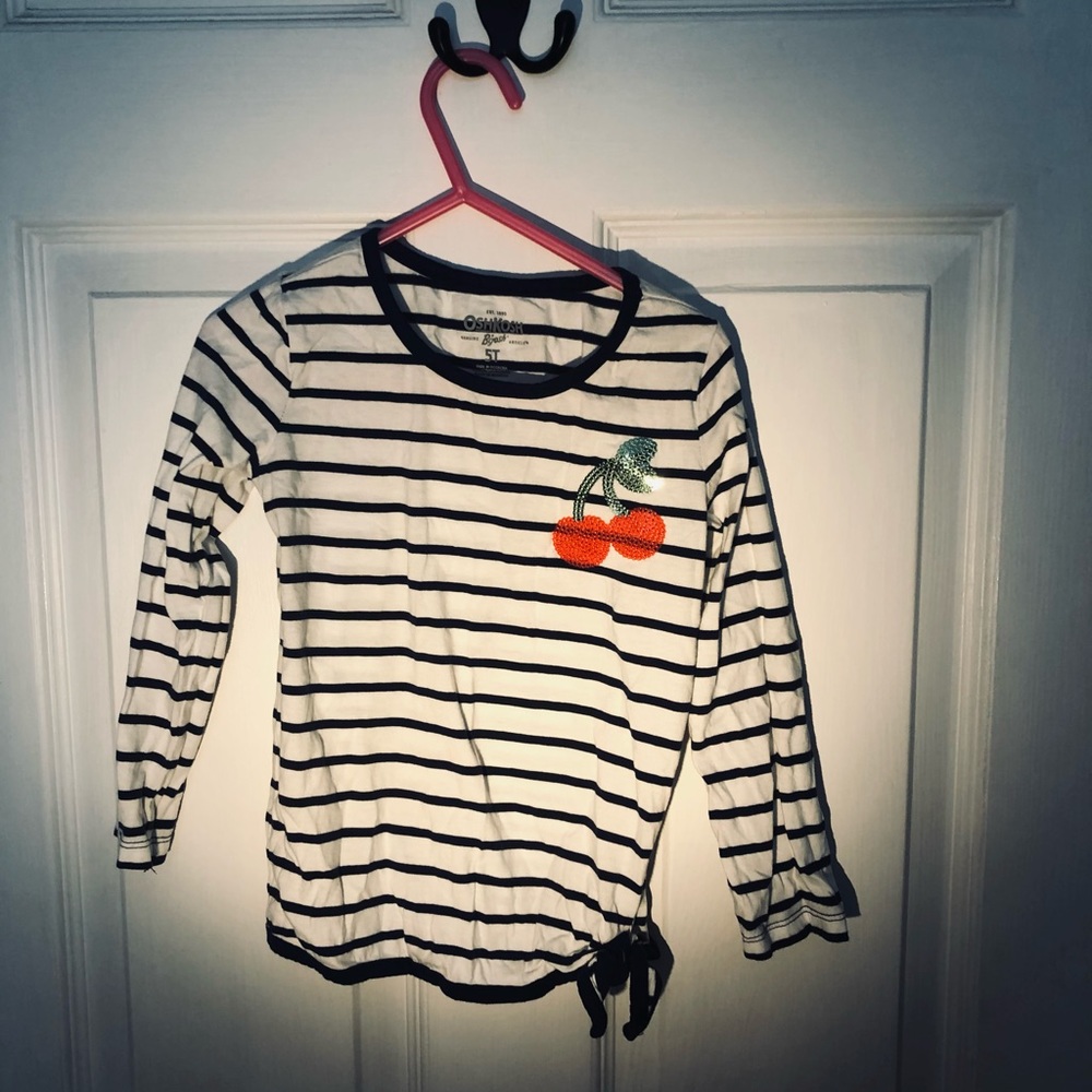 Striped shirt with sequined cherries